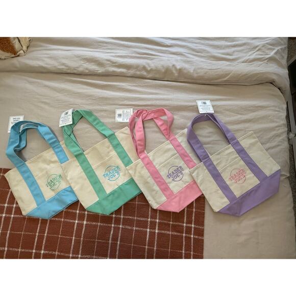 Complete Set of 4 Trader Joe's Pastel Canvas Mini Totes – NWT - Picture 1 of 7